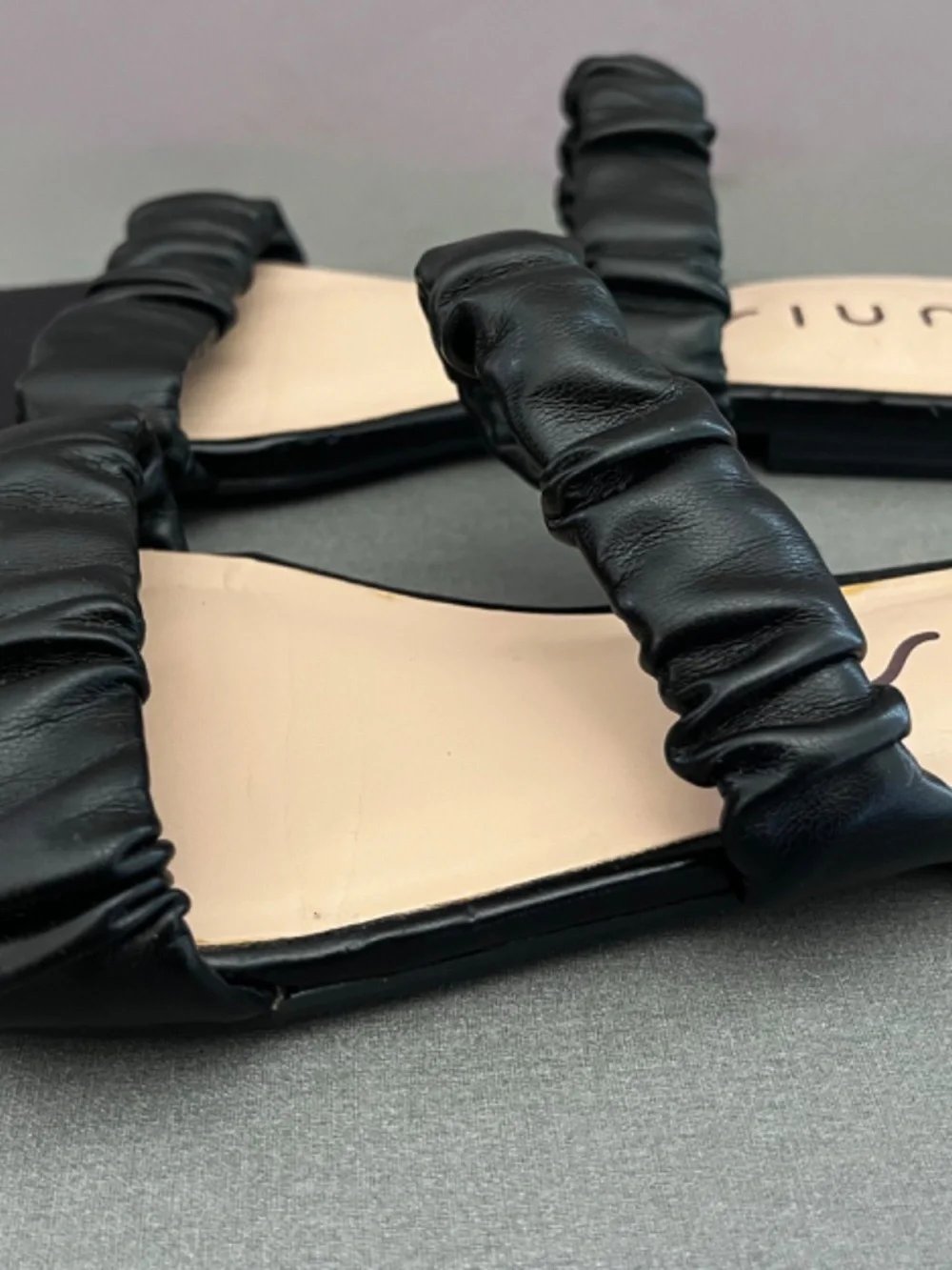 Unisa Black Scrunchie Double-Strapped Slide Sandals, Size 6.5M